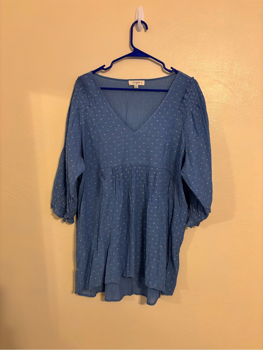 Umgee Plus 2XL Blue Swiss Dot Babydoll Tunic Top Boho